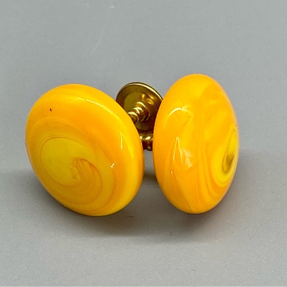 Vintage Art Glass Cuff Links Orange Yellow Swirls Handmade Blown Glass - Picture 6 of 15
